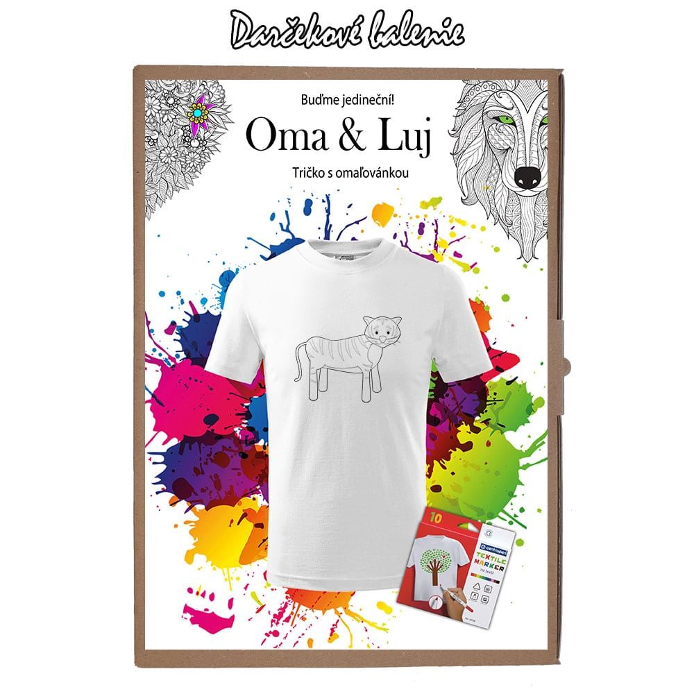 Darčekové-balenie Detské tričko Tigrík - Omaľovánka na tričku - Oma & Luj