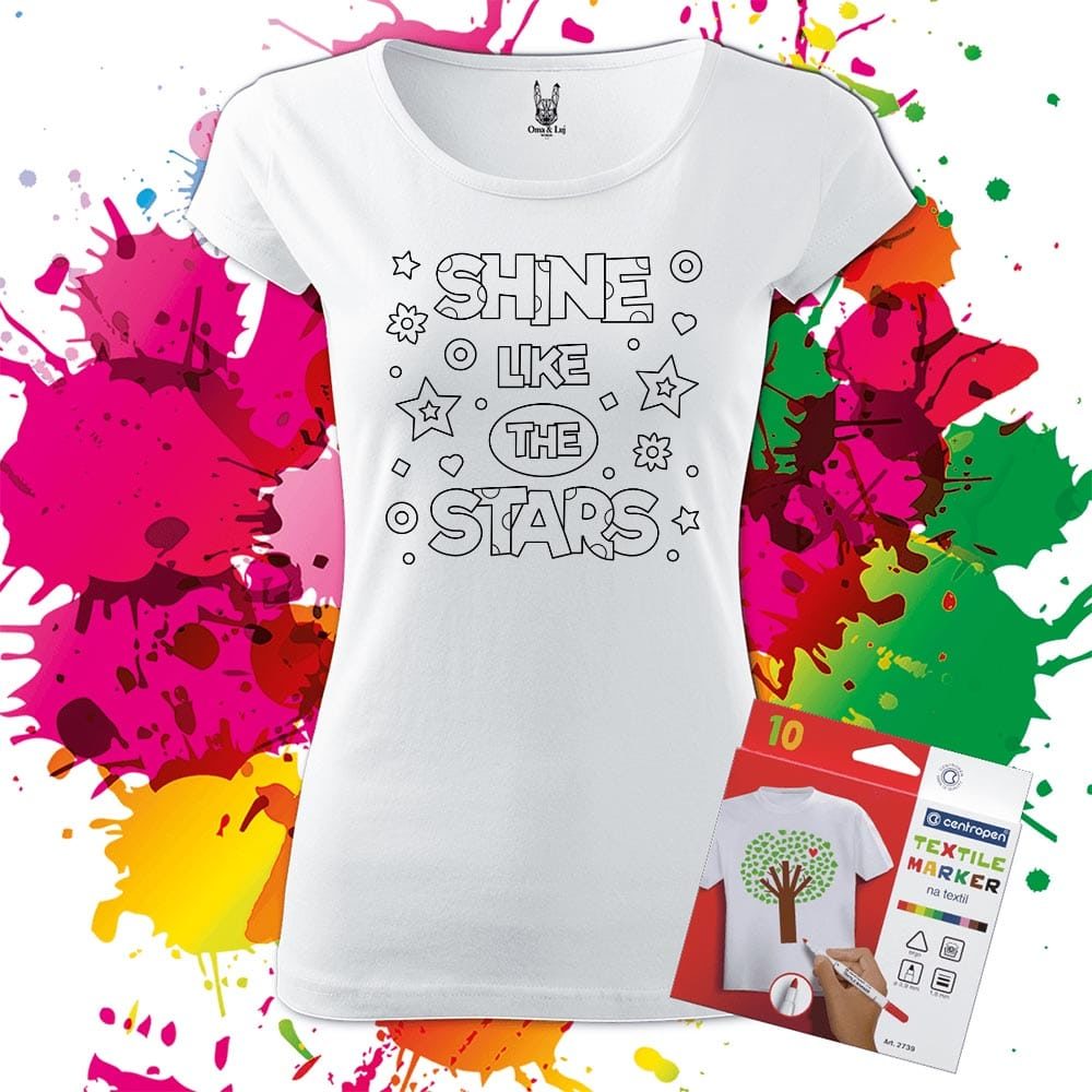 Motivačné dámske tričko Žiariš ako hviezda - Omaľovánka - Oma & Luj