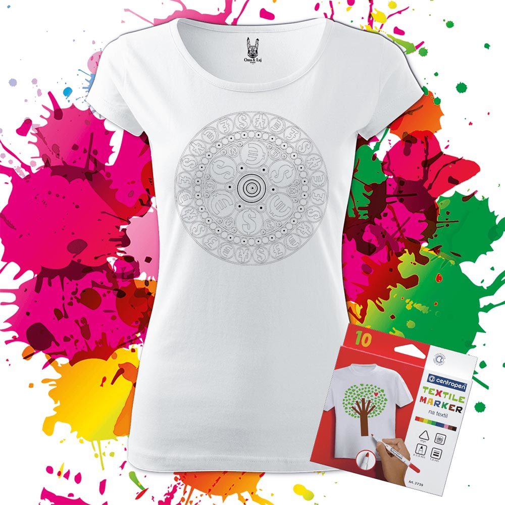Dámske tričko Mandala bohatstva - Omaľovánka na tričku - Oma & Luj