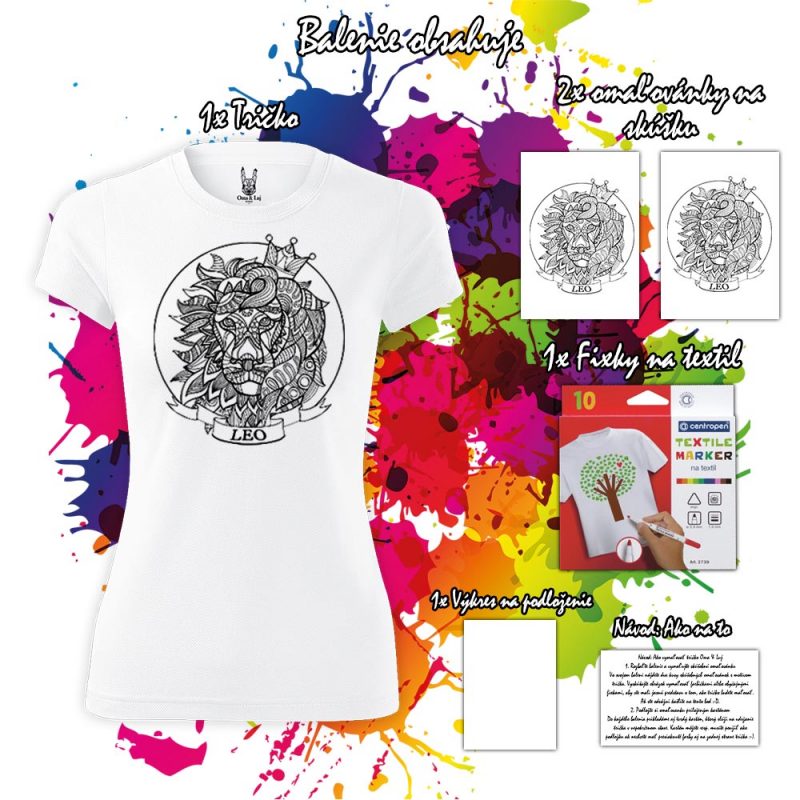 Balenie Dámske tričko Lev - Znamenia - Omaľovánka na tričku - Oma & Luj