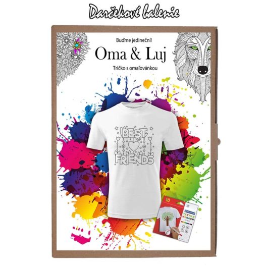 Darčekové balenie Motivačné detské tričko Najlepší priatelia - Omaľovánka - Oma & Luj