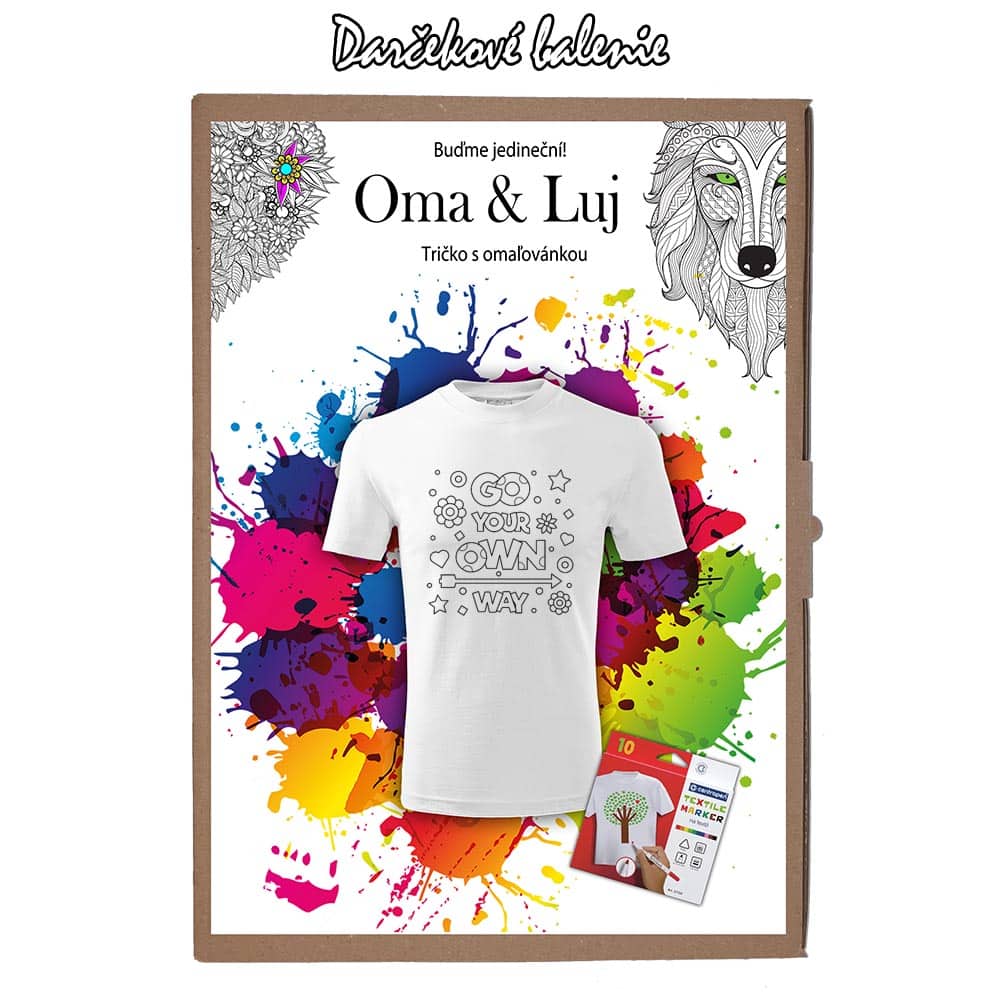 Darčekové balenie Motivačné detské tričko Choď vlastnou cestou - Omaľovánka - Oma & Luj