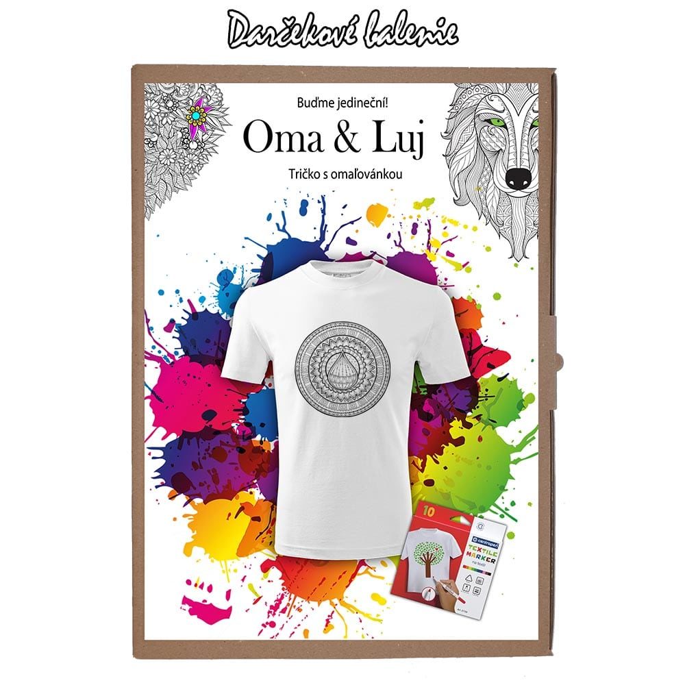 Darčekové balenie Detské tričko Mandala - Kvapka života - Omaľovánka na tričku - Oma & Luj