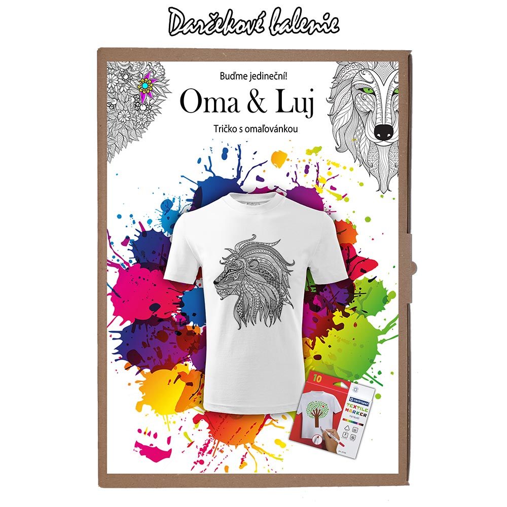 Darčekové balenie Detské tričko Lev profil - Omaľovánka na Tričku - Oma & Luj