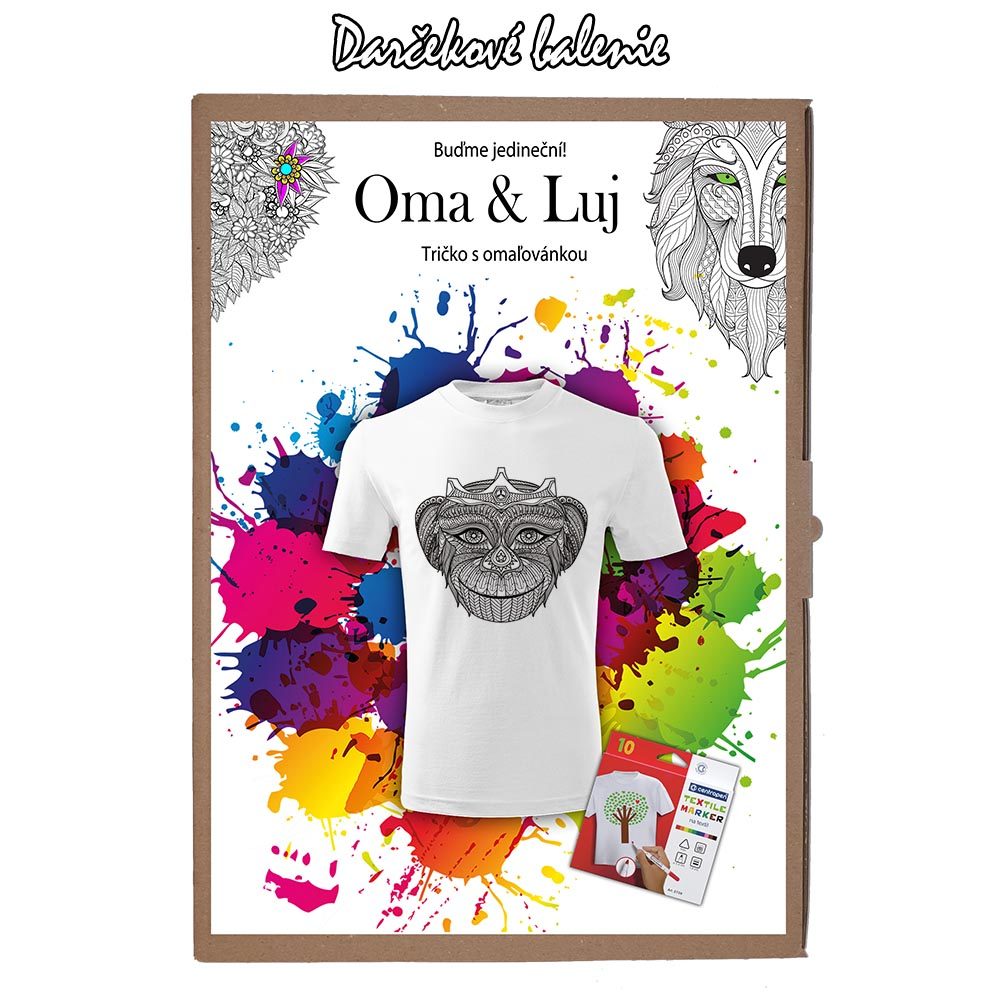 Darčekové balenie - Detské tričko Kráľovná opíc - Omaľovánka na Tričku - Oma & Luj