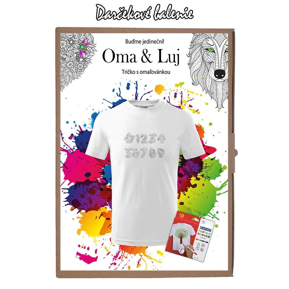 Darčekové balenie Pánske tričko Čísla - Omaľovánka na tričku - Oma & Luj