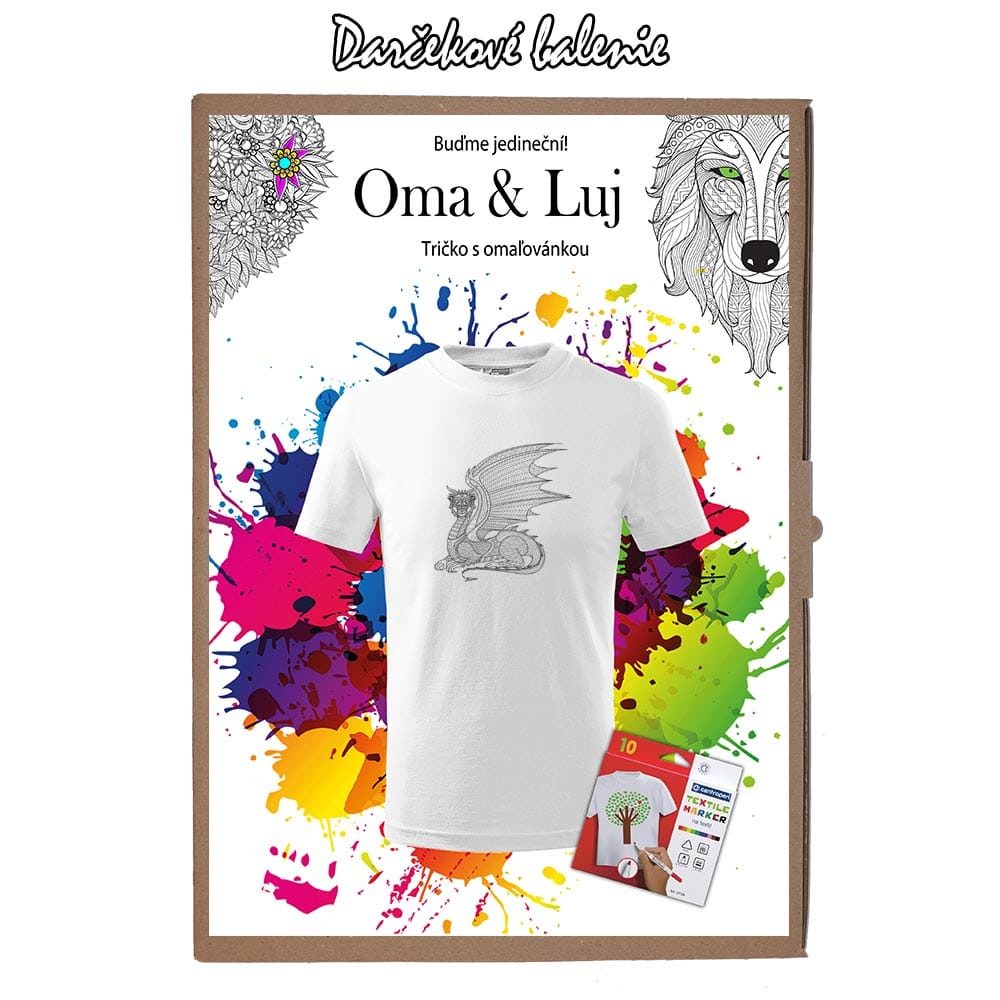 Darčekové balenie Pánske tričko Drak-Dragon profil - Omaľovánka na tričku - Oma & Luj
