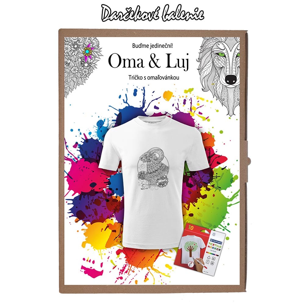 Darčekové balenie Detské tričko Baran - Znamenia - Omaľovánka na tričku - Oma & Luj