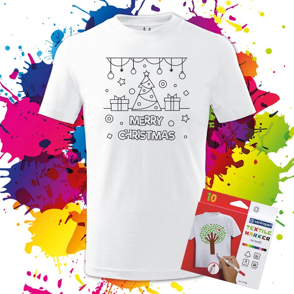 Detské tričko Merry Christmas stromček - Omaľovánka na tričku - Oma & Luj