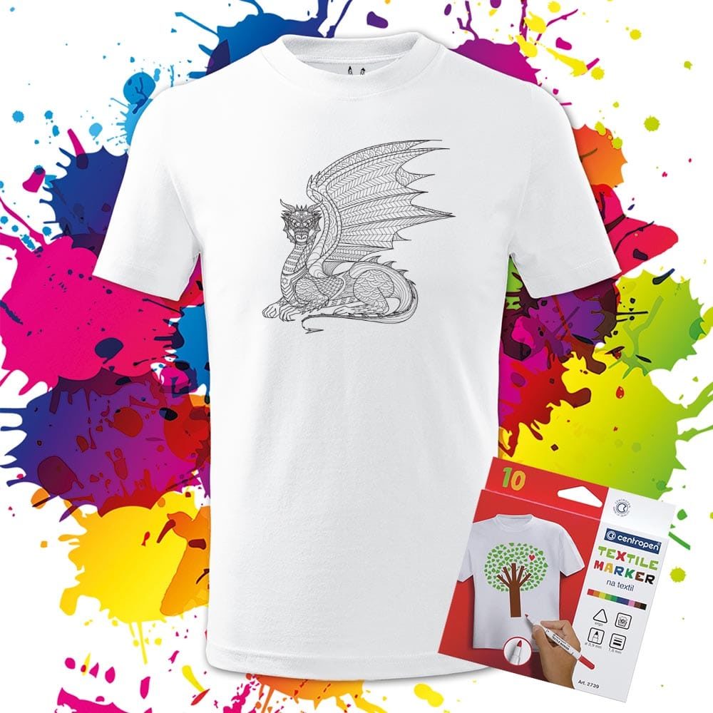Detské tričko Drak-Dragon profil - Omaľovánka na Tričku - Oma & Luj