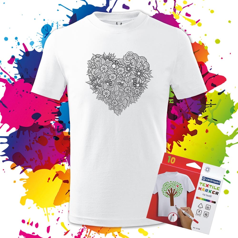 Detské tričko Srdce z kvetov - Omaľovánka na Tričku - Oma & Luj