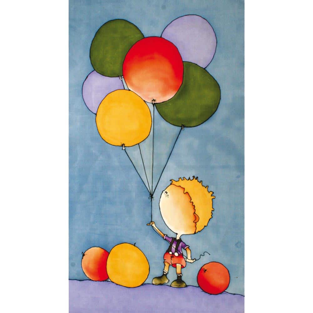 Hodvábna šatka s predkresleným motívom chlapca s balónmi 60x40cm - Oma & Luj