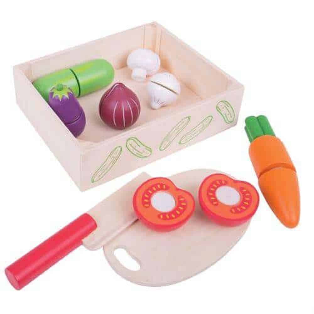 Drevené potraviny v krabičke - Krájanie zeleniny- Oma & Luj
