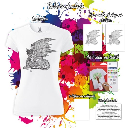 Dámske tričko Drak-Dragon profil - Omaľovánka na Tričku