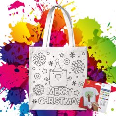 Bavlnená taška na vymaľovanie Merry Christmas Medveď