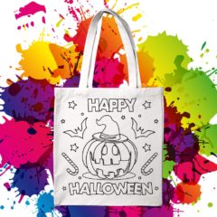 Bavlnená taška na vymaľovanie Happy Halloween