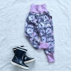 Kiwi softshellové nohavice zateplené ružové kvietky - Oma & Luj