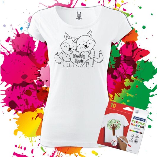 Darčekové balenie -Personalizácia - Dámske Tričko na vymaľovanie Zaľúbené líšky - Oma & Luj
