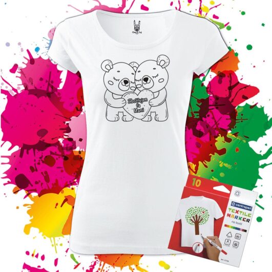 Personalizácia - Dámske Tričko na vymaľovanie Zaľúbené macíky - Oma & Luj
