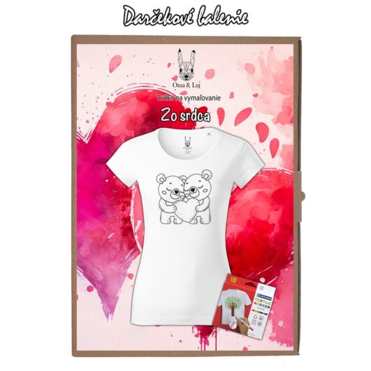 Personalizácia - Dámske Darčekové balenie - Tričko na vymaľovanie Zaľúbené macíky - Oma & Luj