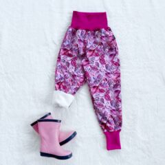 Kiwi softshellové nohavice zateplené s barančekom ružové listy - Oma & Luj