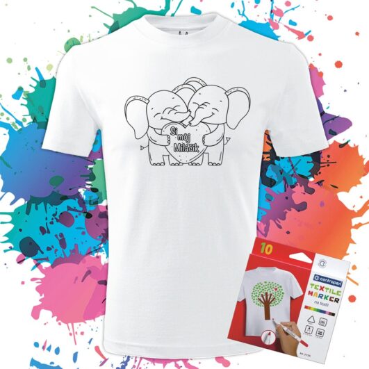 Personalizácia - Darčekové balenie - Tričko na vymaľovanie Zaľúbené sloníky - Oma & Luj